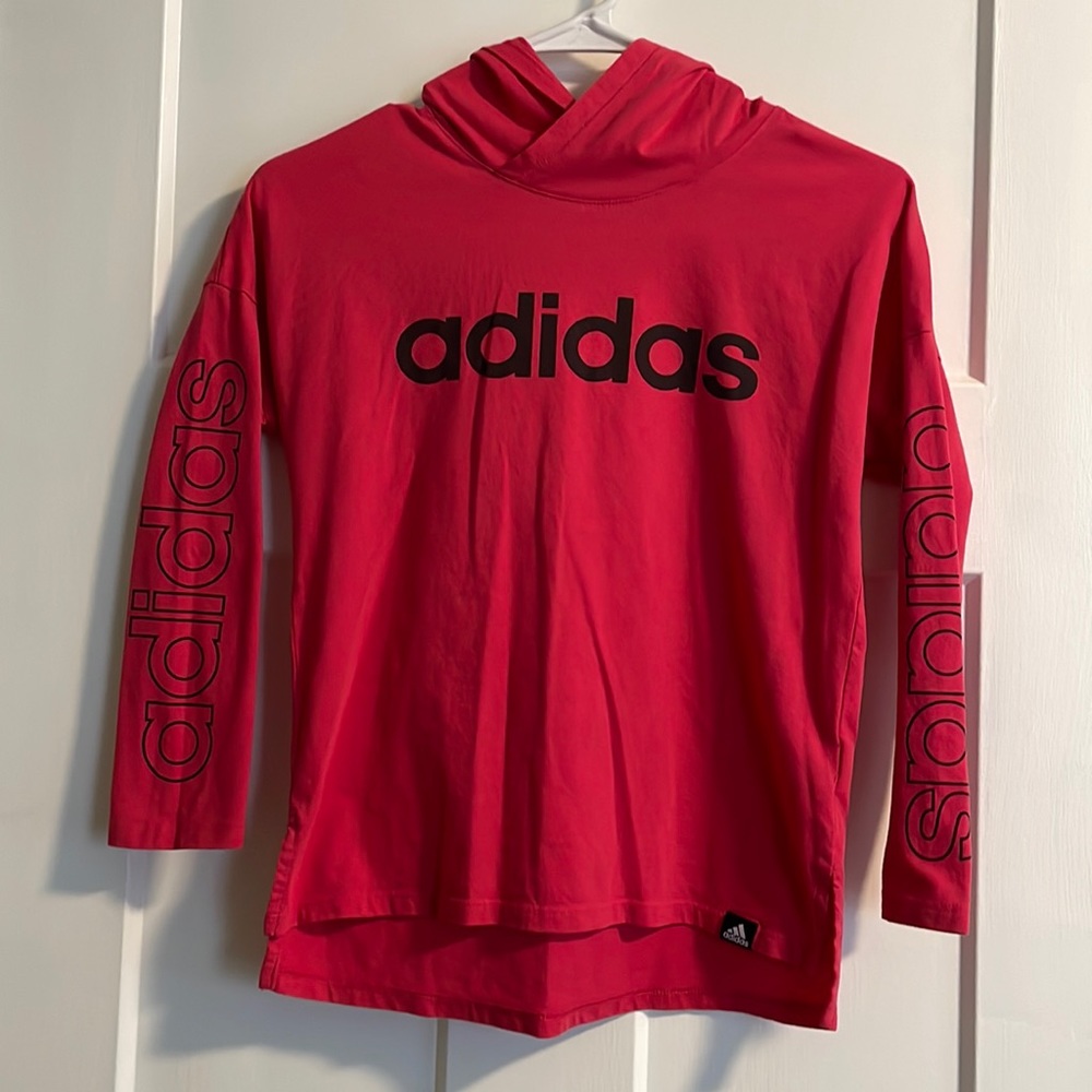 Girls adidas hooded long-sleeved t-shirt. Size M 10/12